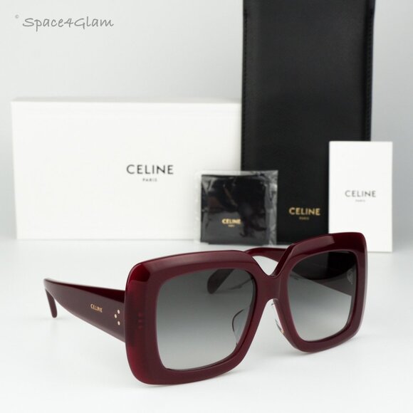 BRAND NEW Celine CL40263F 69B Shiny Bordeaux Gradient Smoke Geometric Sunglasses - Picture 1 of 8